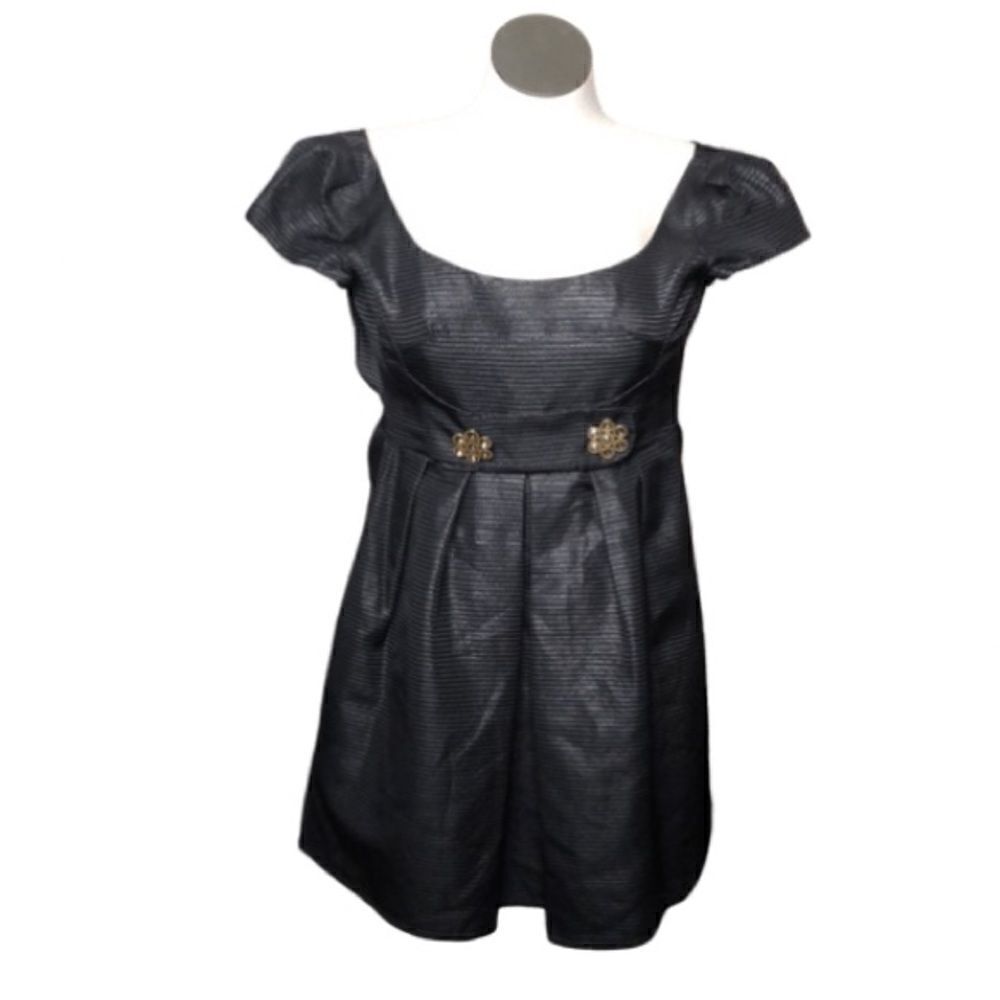 Nanette Lepore Womens Empire Waist Dress 0 Black Taffeta Cap Sleeve Goth Shimmer